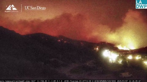 Video of Palisades Fire Shows Shower Of Embers Setting Landscape Alight