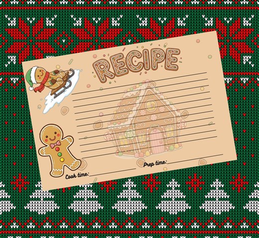4x6 Printable Gingerbread Recipe Card Template | Cute Christmas Cookie Recipe Sheet | Digital Download - Etsy