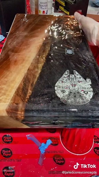 Flood coat time for this Star Wars end table! #starwars #starwarstiktok #epoxy #resin #blackwalnut #table #homedecor