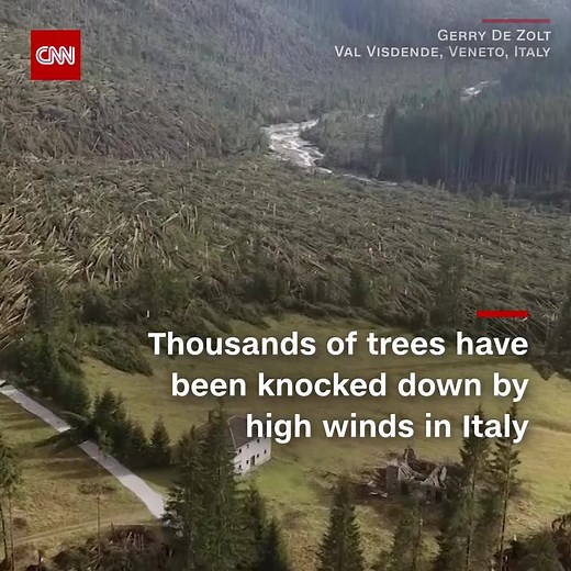Drone footage shows the extent of the destruction in Italy from severe weather. Hundreds of thousands of tress were knocked down and 60,000 people lost electricity. | CNN