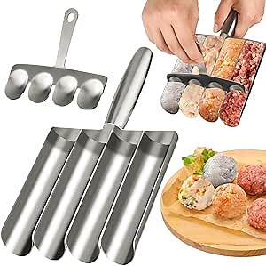 4-in-1 Meatball Maker Tool, Stainless Steel Meat Baller Maker, Kitchen Meatball Scoop Ball Maker Kit for Quick Making Meatballs