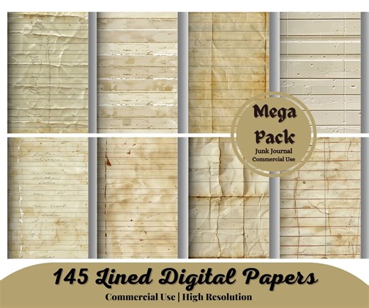 112 Printable Lined Journal Pages, Digital Vintage Papers, Ephemera Pack, Digital Download, High Quality, 99cetnscrafts, Junk Journal - Etsy