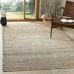 SAFAVIEH Cape Cod Collection Accent Rug - 4' x 6', Natural & Blue, Handmade Boho Braided Stripe Jute, Ideal for High Traffic Areas in Entryway, Living Room, Bedroom (CAP307M)