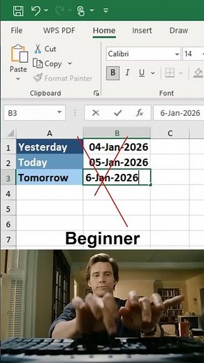 Get today, yesterday and tomorrow’s date in excel 😱 #excel #office #spreadsheet