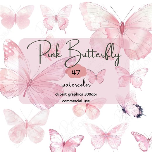 Pink Watercolor Butterfly Clipart, 47 PNG Files (digital Download) - Etsy Australia