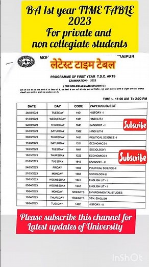 BA 1 YEAR Private and non collegiate students Time Table 2023 MLSU time table 2023 #mlsu