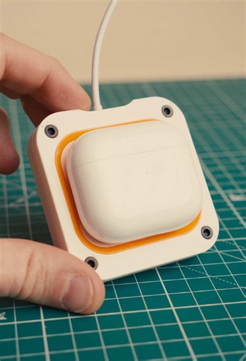 A wireless charging dock for AirPods. Designed and 3D printed by me. Ko-fi is where the project continues. Link in bio #3dprint #airpod #3dprinted #3dprintingasmr #3dprints