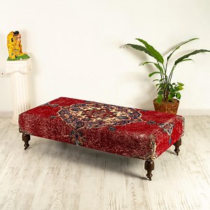 Vintage Ottoman Coffee Table, Upholstered Kilim Rug Ottoman, Stool, Bench, Pouf, Large Red Medallion - Etsy Canada