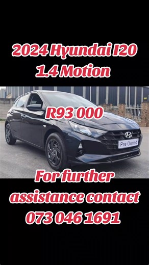 2024 Hyundai i201.4 Motion Price: R92,999 Transmission: Automatic Fuel Type: Petrol Mileage:97400kms Full Service History Nationwide Delivery We do everything for you with regard to the licensing and registration of the vehicle. ✅ Immaculate Condition ✅1 owner ✅Well maintained ✅Comfortable drive🚗 ✅AA Tested and AA Approved ✅ 2 Year Warranty . For more inquiries Kindly Call or Whatsspp 073 046 1691 #Hyundai #Hyundaii20 #Limpopo #Northwest #Pretoria
