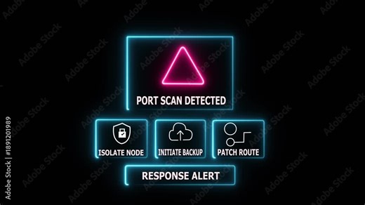 Cybersecurity port scan detection alert on digital network interface with isolated mode bypass route