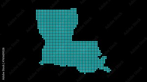 Louisiana digital map. Map of Louisiana in dotted style. Shape of the us state filled with rectangles. Stylish video.