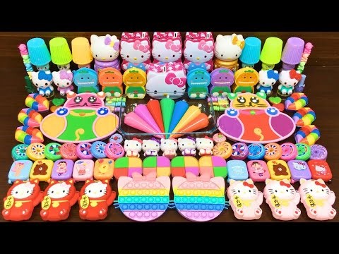 Slime Mixing ASMR: Hello Kitty Random into Clear Glossy Slime