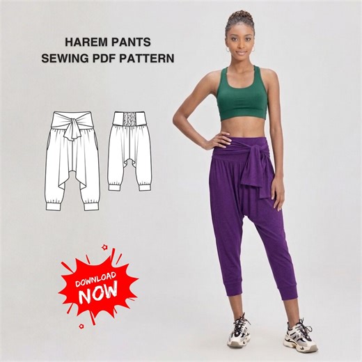 Harem Pants PDF Sewing Pattern Women Sizes 34-42 Tie Waist Yoga Pant - Etsy