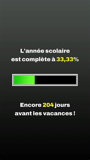 COMPTE À REBOURS AVANT LES VACANCES on Instagram: "L'année scolaire est complète à 33,33%. Encore 204 jours avant les vacances !"