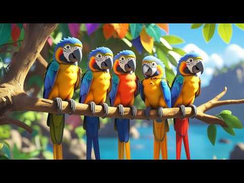 🦜🎵 Five Little Macaws Squawk Squawk Squawk | 3D Animated Nursery Rhyme for Kids 🧸