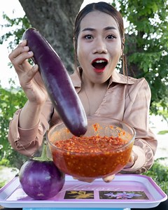 Eating Long Eggplant Fruit. | Food Recipe