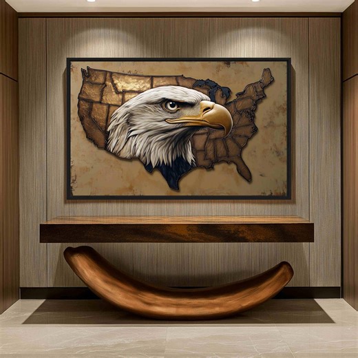 Bald Eagle Wall Art Printable, Patriotic USA Map Art, Gold United States Map, American Eagle Wall Decor, Large Printable Art - Etsy