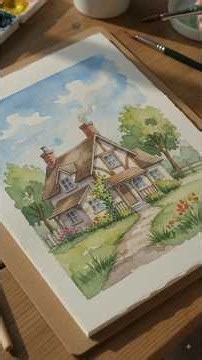 Easy Watercolor Painting - country side #youtube #shorts #ytshorts #art
