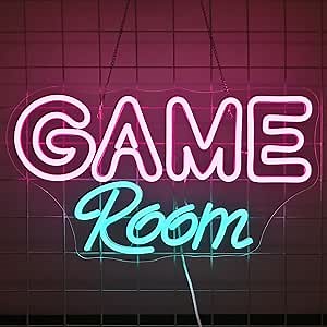 Game Room Neon Sign LED Light Up Sign for Gaming Den, Gamer Room, Arcade, Man Cave, Dorm Room Decor USB Powered 16.5" x 9.3" (Pink+Ice Blue)