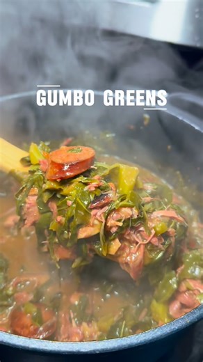 Lakisha Johnson on Instagram: "It was time for me to step into the chat, and check out the viral gumbo greens 🔥🔥🔥 These were amazing!! Time consuming but amazing. I will be making these again‼️🔥 • Ingredients Collard Greens Turkey Necks Andouille Sausage Chicken Broth Yellow onion Green Onion Green Bell Pepper Flour Oil Vinegar Worcestershire Sauce Seasoning Onion Powder Garlic Powder Gumbo File Creole Seasoning Old Bay Pepper Smoked Paprika"