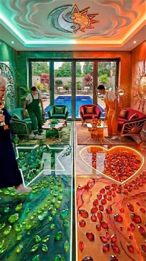 THIS SPLIT FLOOR IS INSANE! 💚❤️😱 Green vs Red Luxury Epoxy Floor 💎✨ #epoxy #epoxyfloor #shorts