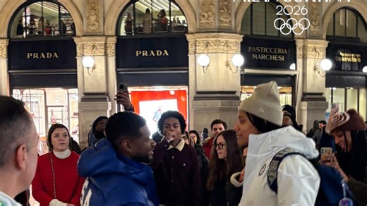 Usher talks to fans at the Olympics