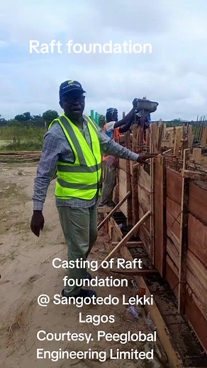 A raft foundation, also known as a mat foundation, is a type of foundation used in construction to support heavy loads from buildings or structures. It's a thick, continuous slab of concrete that covers the entire footprint of the building, typically 4-6 inches thick. Here's how it works: 1. Excavation: The site is excavated to the desired depth. 2. Preparation: A layer of compacted aggregate material is placed at the bottom of the excavation. 3. Reinforcement: A grid of steel reinforcement bars