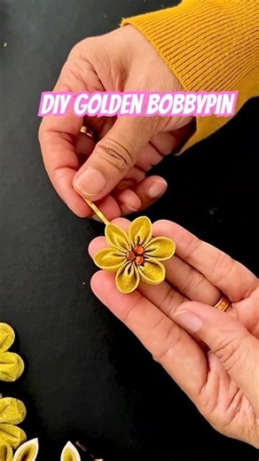DIY golden Bobbypin #diy #handmade #flowers #craft #kanzashi #ribbon art #tutorial #youtubeshorts