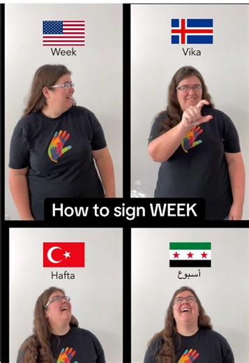 How to sign WEEK in 4 world sign languages: USA 🇺🇸 Iceland 🇮🇸 Syria 🇸🇾 Turkey 🇹🇷 #deafworld #signlanguage #iceland #syria #turkey