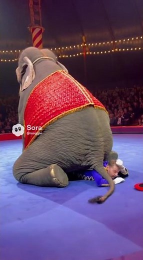 Elephant sits on a man at the circus! #elephant #ai #funny