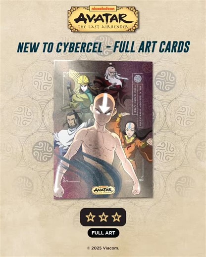 CYBERCEL on Instagram: "A new era for CYBERCEL debuts with a full art card rarity! Discover 6 possible full illustration art cards, each with their own color and foil treatment variants. Spotlight is on Full Art Card 2 - featuring the Avatar Legends over the ages with Aang front and center.⁠ ⁠ Series 01 coming soon - November 2025⁠ ⁠ #cybercel #collectawesome #ATLA #comingsoon #newrelease #cardcollectors"
