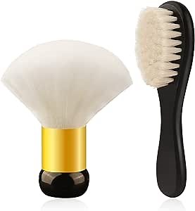 2 Pieces Barber Brush Set, with Wooden Barber Fade Brush Neck Duster Brush, Clipper Cleaning Brush Tool Broken Hair Sweeping Brushes for Barbershop and Home Use