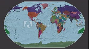 Libya area presented against the global administrative map in the Kavrayskiy VII projection with animated oblique transformation