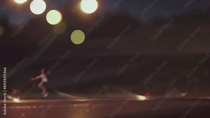 Blurred bokeh night scene at Paris Olympic stadium or World cup athletic