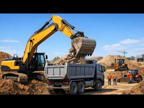 Heavy Construction Machines Gameplay 🚧 | Excavator Loading Dump Truck | Simulator Game