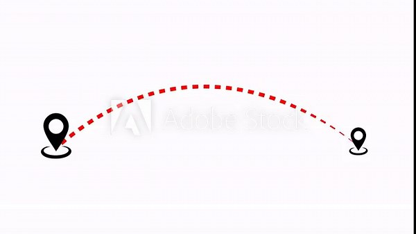 Location animation a to b traveling animation with dash line, Animated Location Pins with Red Dashed Route Video - Travel Path Map Connect with alpha channel Stock Video