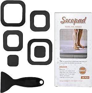 Non-Slip Bathtub Stickers, 72 PCS Safety Bathroom Tubs Showers Treads Adhesive Decals Scraper (Black)