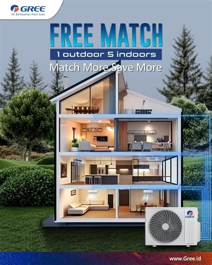 Gree Free Match Multi Split dirancang khusus untuk memenuhi kebutuhan ruang komersial dan hunian kelas atas berukuran kecil hingga menengah, terutama di lokasi dengan tegangan rendah atau keterbatasan ruang untuk unit outdoor. Sistem ini mampu memenuhi kebutuhan pendinginan dan pemanasan yang beragam, serta menawarkan solusi yang efisien, hemat energi, dan senyap — mendukung terciptanya lingkungan usaha dan hunian yang nyaman dan menyenangkan. Gree Free Match Multi Split dirancang khusus untuk m