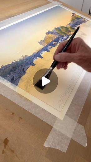 Thierry Duval🎨 on Instagram: "Here is a short summary, in 3 and a half minutes, of the creation of this watercolor. “Time passes at dusk on the Pont Neuf” Pure transparent watercolor painting on Arches paper cold pressed 356gr. Size : 31,5 inch x 14,2 inch. Thank you so much at my friend Jérôme Labouyrie, great photographer who gave me his photo. @more_original_pics Private collection. Voici un petit résumé, en 3 minutes trente, de la création de cette aquarelle. «Le temps passe au crépuscule s