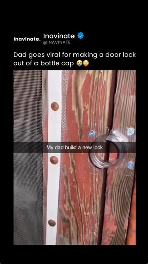 Inavinate on Instagram: "What looks like a simple household hack turns into a clever bit of problem-solving. Using nothing more than a bottle lid, this dad creates a makeshift door lock that prevents the handle from turning, instantly securing the door without tools or permanent changes. The idea works by blocking the handle’s movement rather than locking the mechanism itself. It’s a small example of practical creativity—repurposing everyday objects to solve real problems on the spot. That mix o