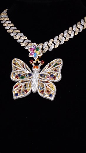 #butterflypendant #icedoutjewelry #moissanitejewelry #luxurychain #cubanchain iced out butterfly pendant, moissanite butterfly necklace, multicolor gemstone pendant, cuban link chain jewelry, hip hop luxury necklace, custom iced out jewelry