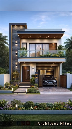 Architect Hitesh (sunny) on Instagram: "Beautiful House transformation || luxury || #transformation #tranding #explore A complete modern house transformation featuring a clean luxury exterior. The old façade is upgraded with smooth white and grey color combinations, sleek glass railings, LED strip lighting, and premium texture panels. The structure remains the same, but the design is enhanced with modern window frames, minimalist balcony detailing, and soft landscape elements including fresh gra