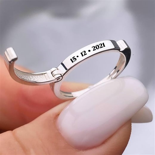 Personalized Engraved Sterling Silver Open Circle Ring - Custom Quote Jewelry - Etsy