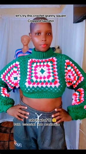 crochet cropped granny square sweater tutorial now available#crochet#crochetsweater#grannysquare