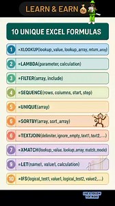 6.1K views · 26 reactions | 10 Unique Excel Formulas #reels #Excel #excelformula #exceltips #exceltutorial #msexcelformulas #Microsoft #reelsfypシ #viralreelsシ #trendingreel #foryouシ #viralchallenge #instagramreels #TechHome | Tech Home | Facebook