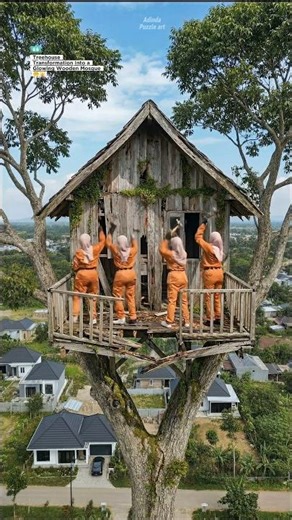 Treehouse Transformation Into a Glowing Wooden Mosque🤲😇#shorts #adindapuzzle