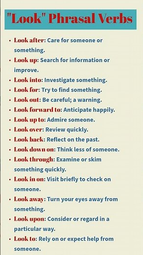 Phrasal Verbs Look | Phrasal Verbs with Look : Look after, Look for, Look into #engravocastry