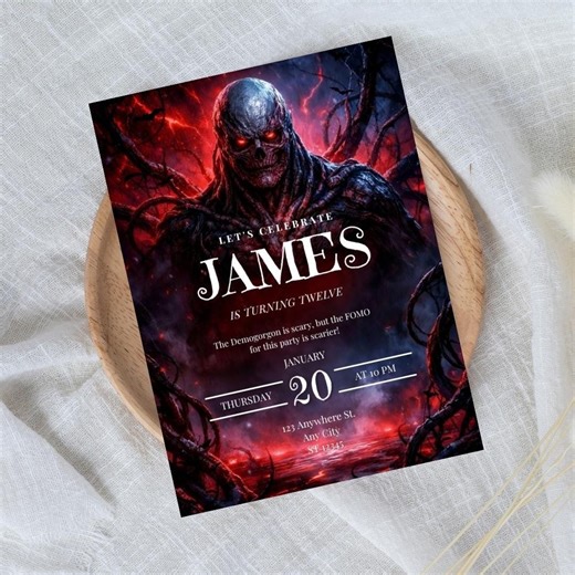 Stranger Things Birthday Invitation, Demogorgon Upside Down Party Digital Invitation, Editable Canva Template, Instant Download - Etsy