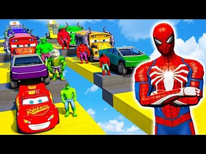COLORS HULK WAR | SPIDERMAN , HULK , SHARK HULK , RED HULK | Race Challenge with SUPERCARS #1019