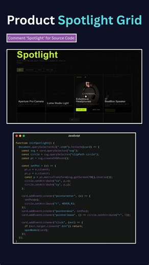 SVG Spotlight Reveal Animation 🔥 Interactive Product Grid with HTML CSS JavaScript